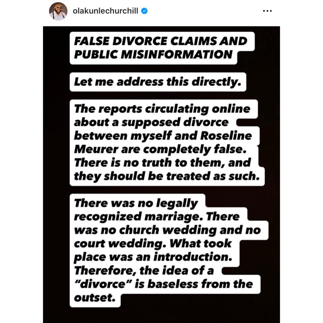 ?There was no legally recognised marriage, just introduction? - Olakunle Churchill speaks on end of his marriage to Rosy Muerer